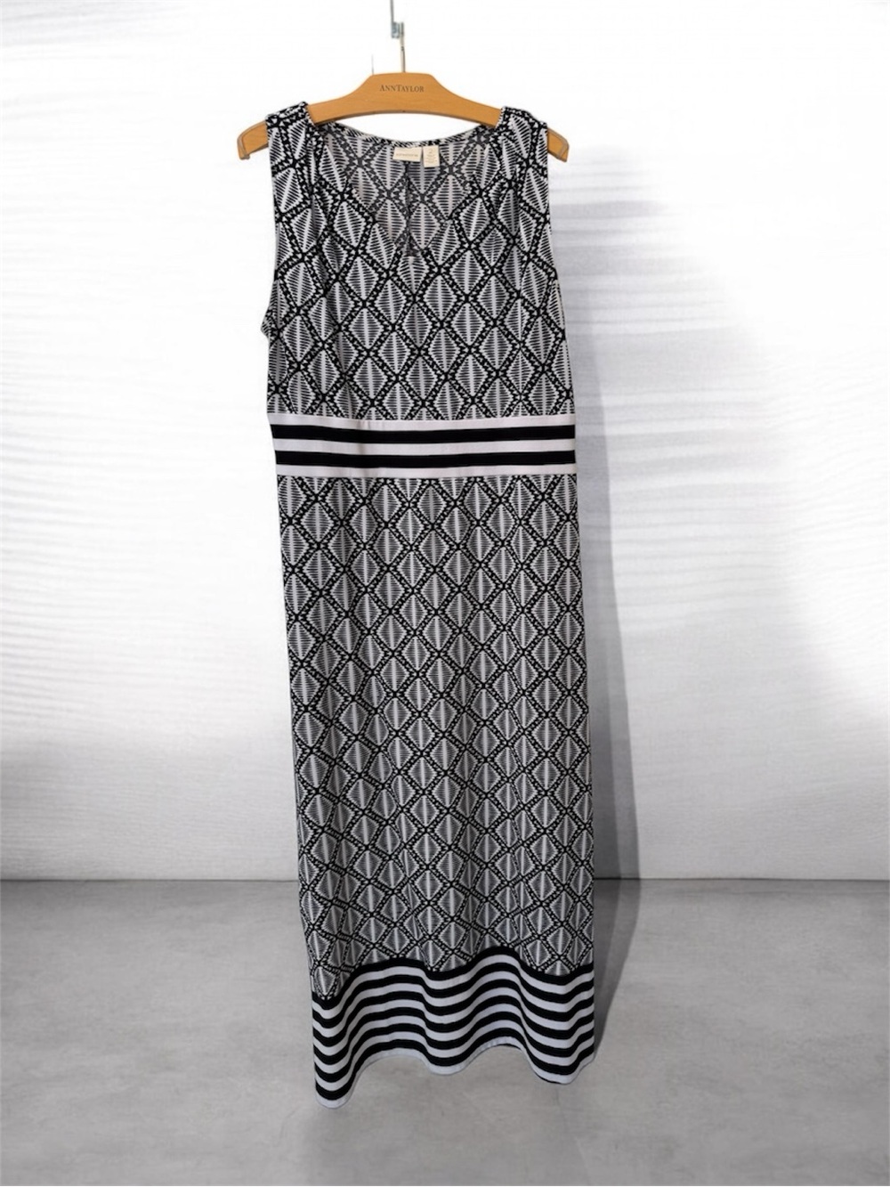 Chico's Black and White Geometric Maxi Dress Sz 2 14 L XL 12